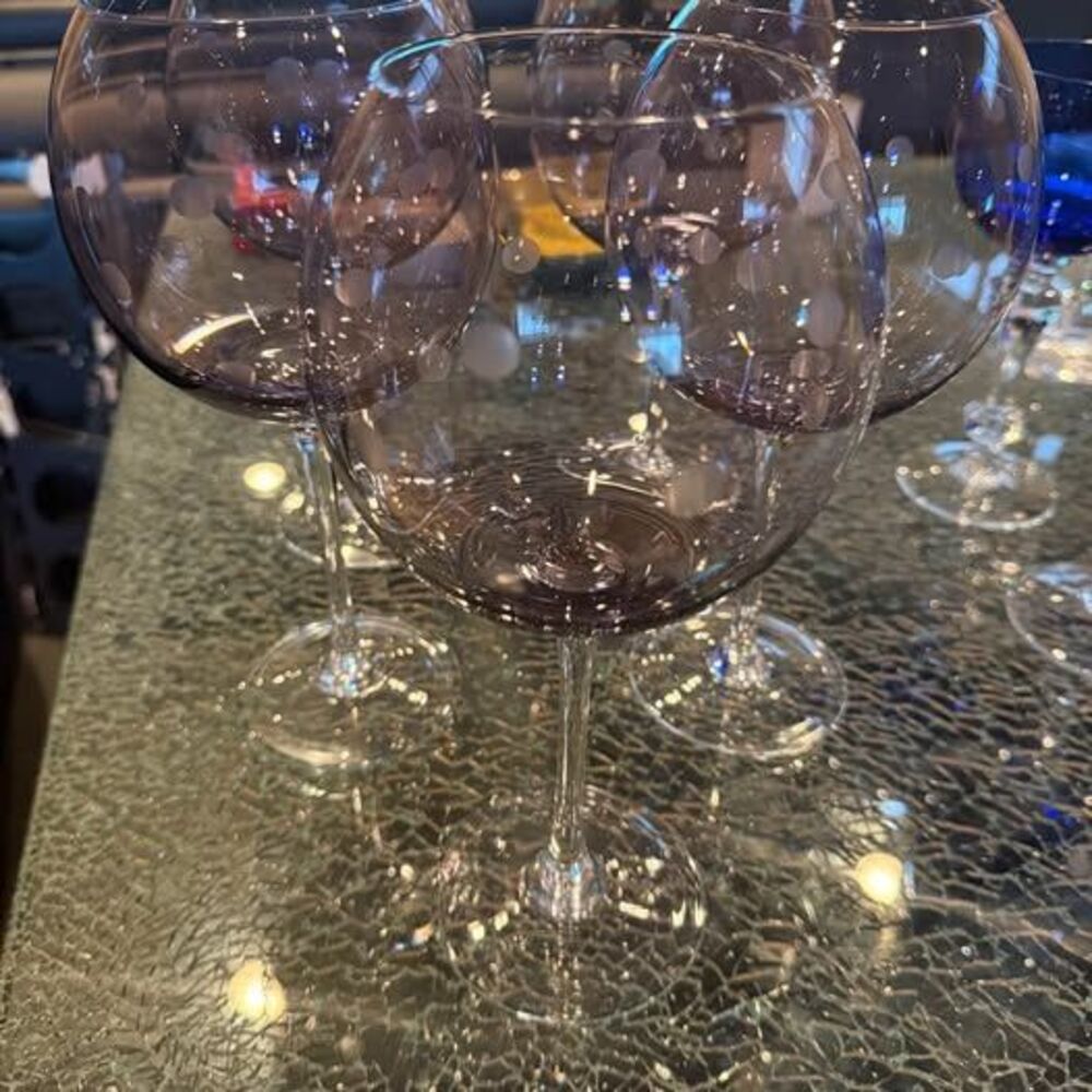 Set of 5 Purple Polka Dot Wine Glasses